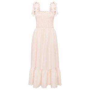 Ephemera Linen Bow Tie Scalloped Midi Dress